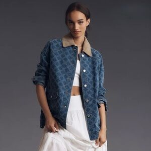 New! Avec Les Filles Diamond-Pattern Denim Barn Jacket Size Large Chore Jacket